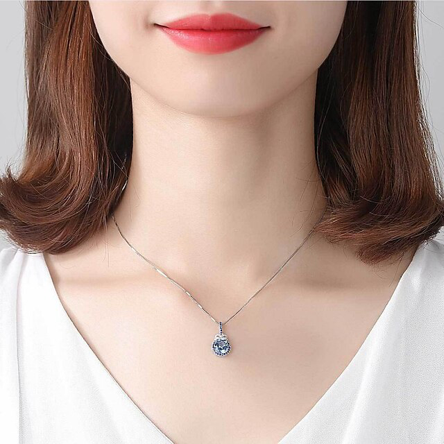 Necklace Clear Synthetic Diamond Blue Copper Women's Simple Elegant Classic Luminous Wedding Geometric Necklace For Wedding Engagement