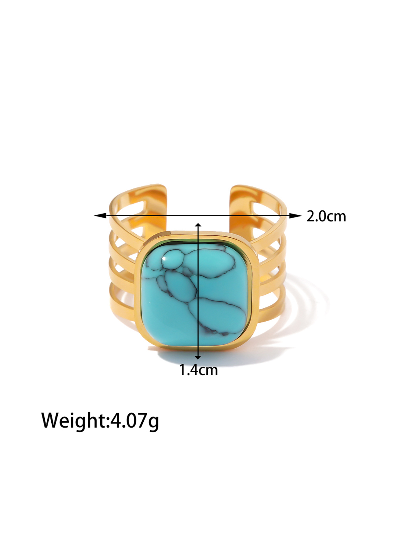 Simple Style Gem Stainless Steel Plating Turquoise Open Ring 1 Piece