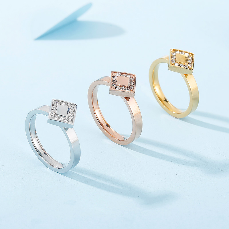 Simple Style Classic Style Square Titanium Steel Inlay Artificial Gemstones Rings